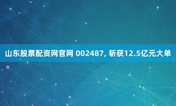 山东股票配资网官网 002487, 斩获12.5亿元大单